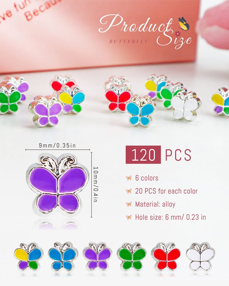 YETOOME 120 Pcs European Large Hole Beads  Mixed Colorful Butterfly Shaped Spacer Beads for DIY Charms Necklace Bracelet Jewelry Making  6 Styles - Image 2